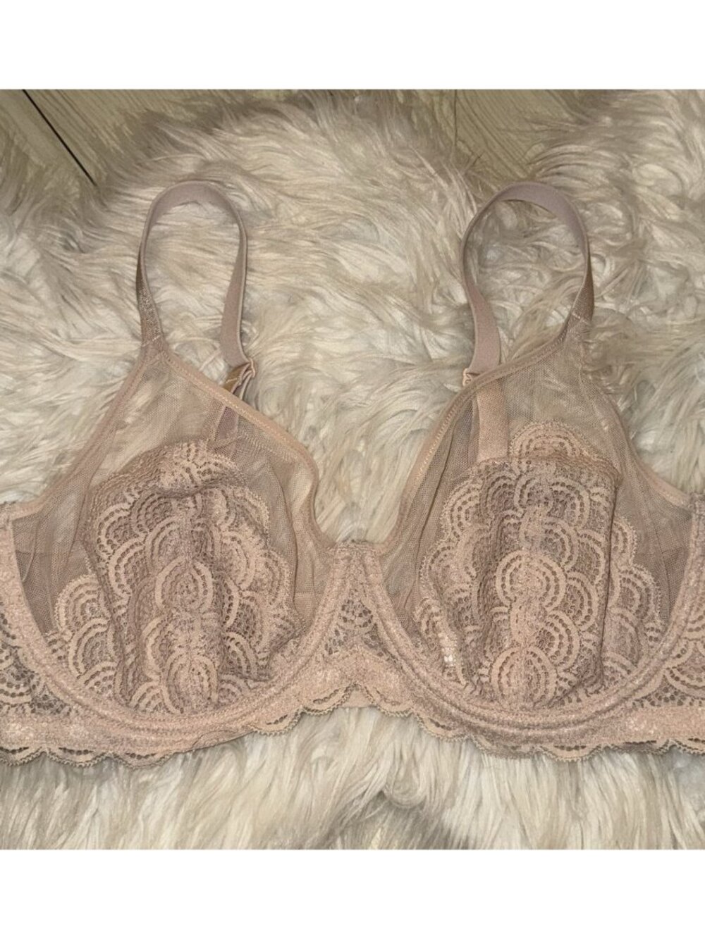 HSIA Lace Minimizer Bra Unlined Unpadded Sheer Underwire Womens 36DD Beige - Picture 3 of 6